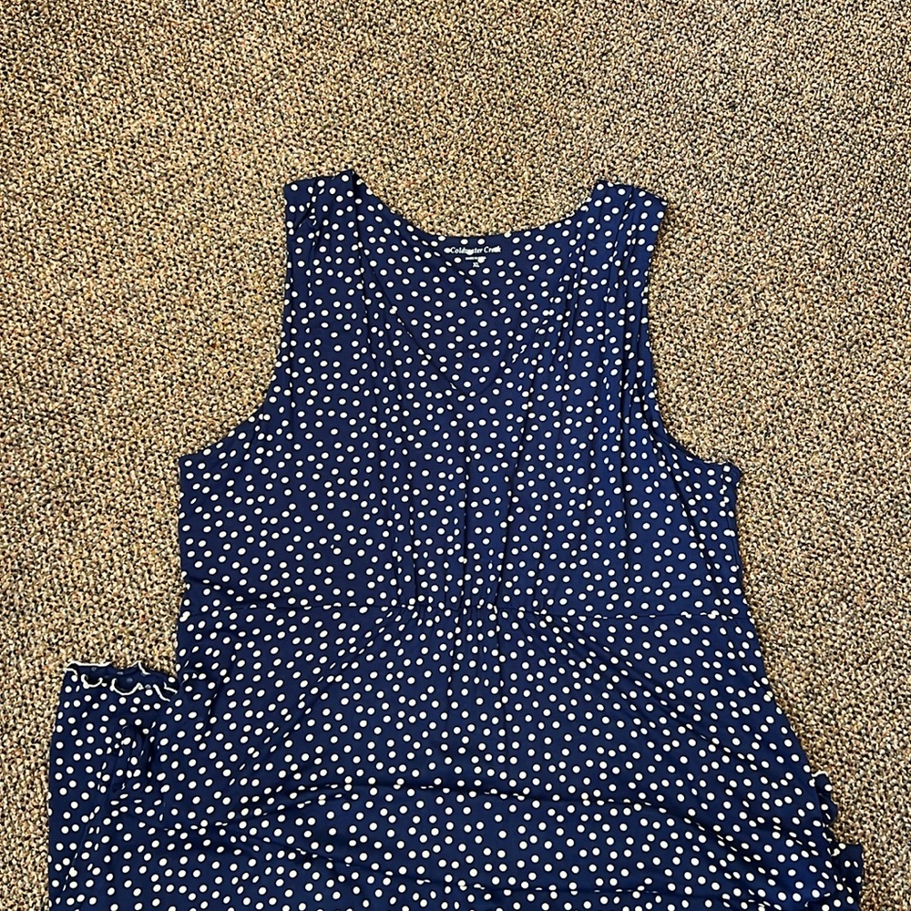 Coldwater Creek Navy Blue Dress with White Polka Dots XL